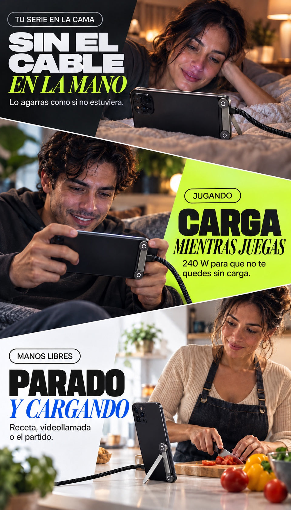 Tu serie en la cama, jugando y manos libres en la cocina