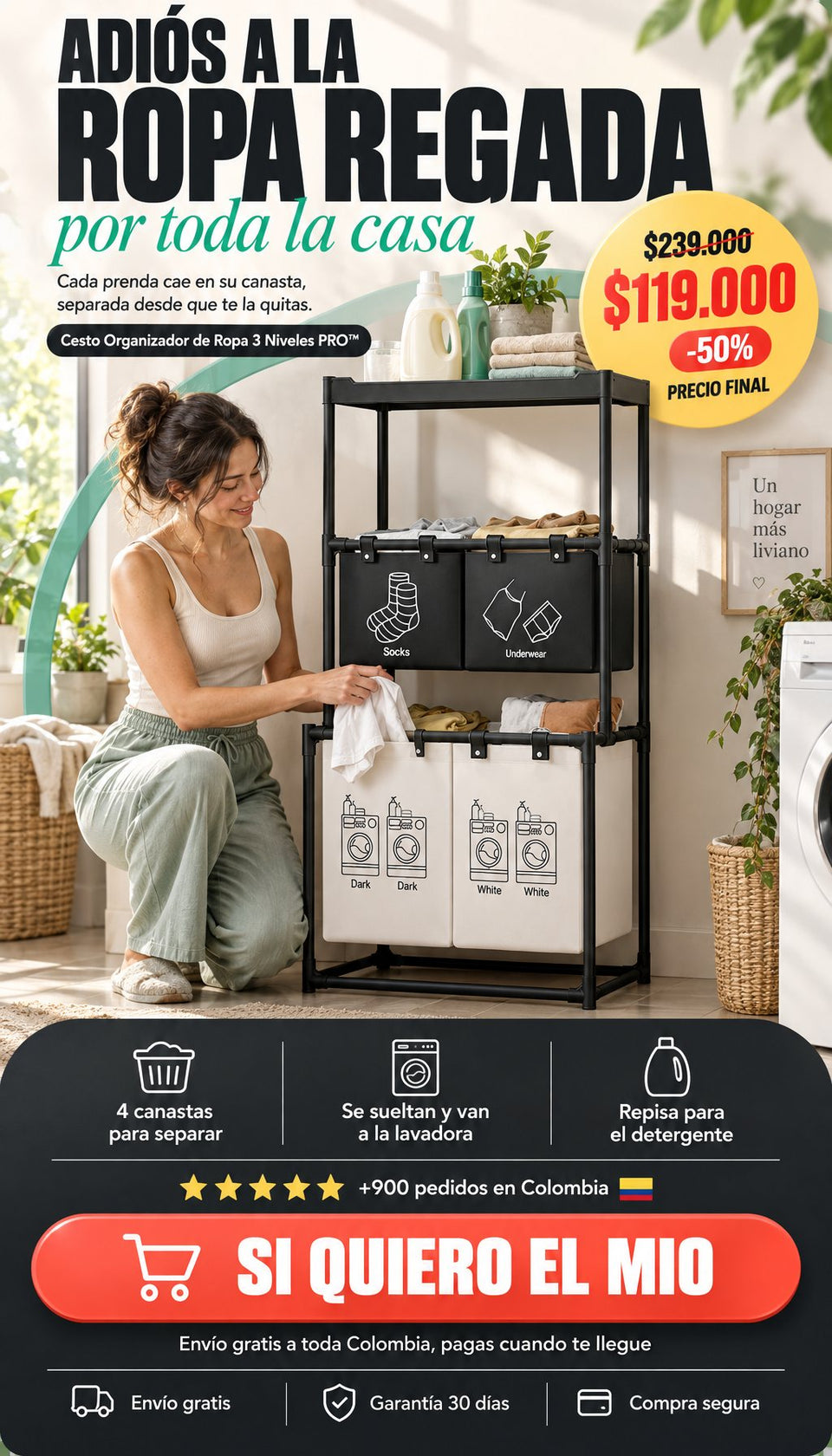 Cesto Organizador de Ropa 3 Niveles PRO™ — $119.000, envío gratis y pago contraentrega