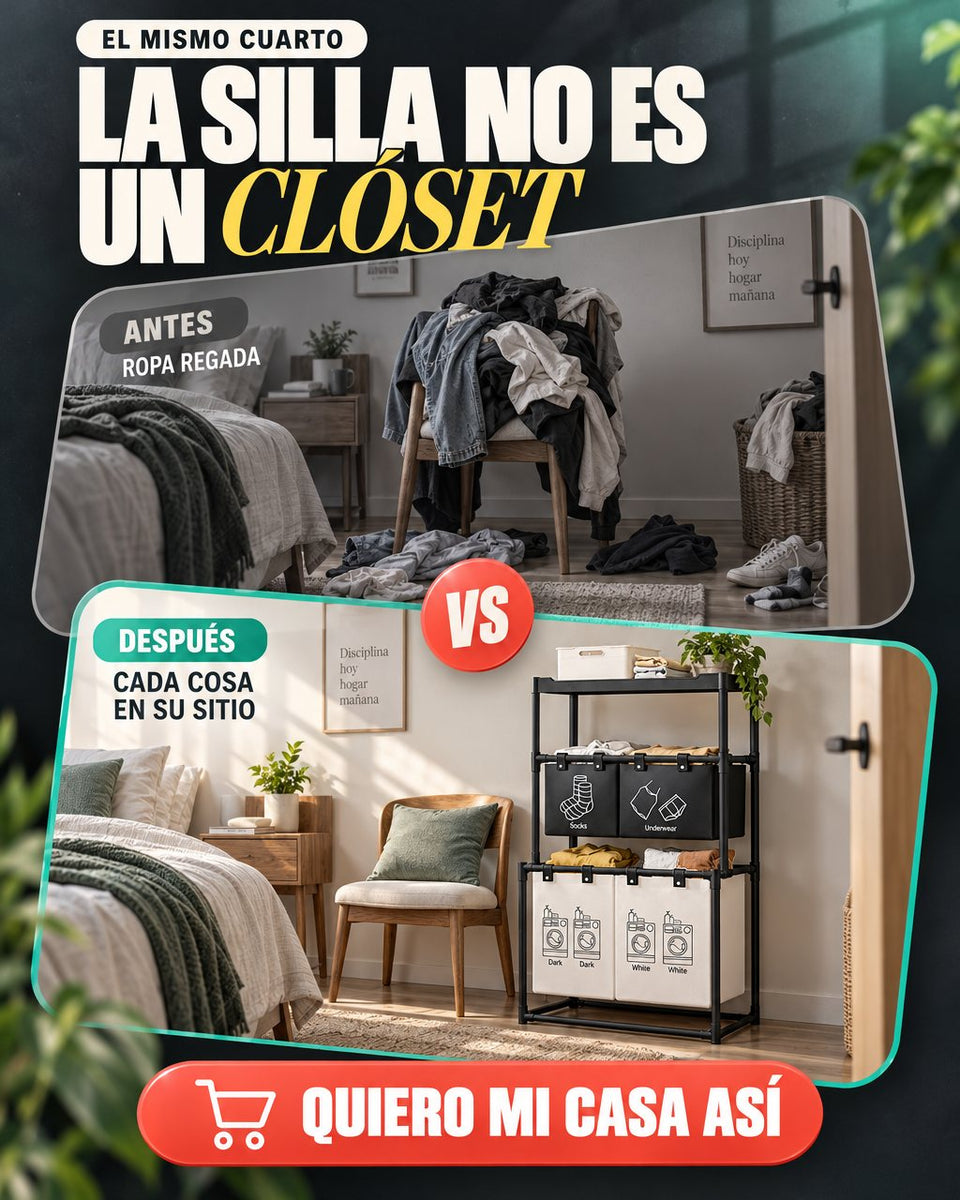 Antes y después: la silla llena de ropa contra cada cosa en su sitio