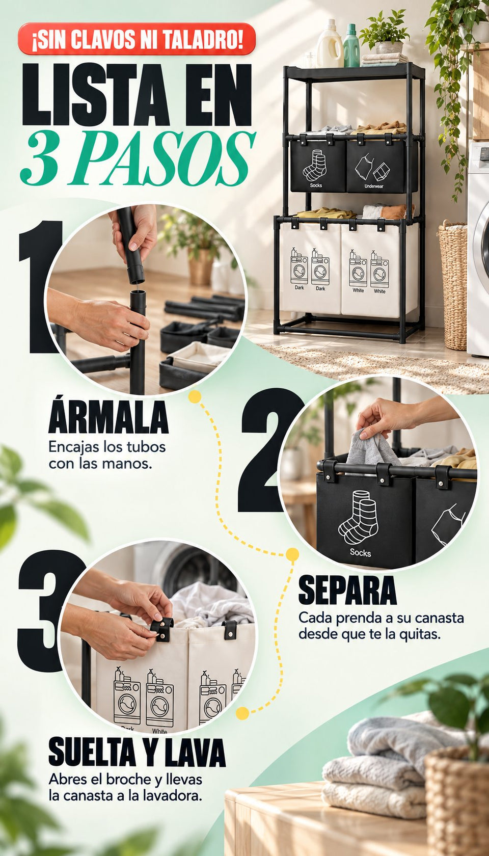 Lista en 3 pasos: ármala, separa, suelta y lava