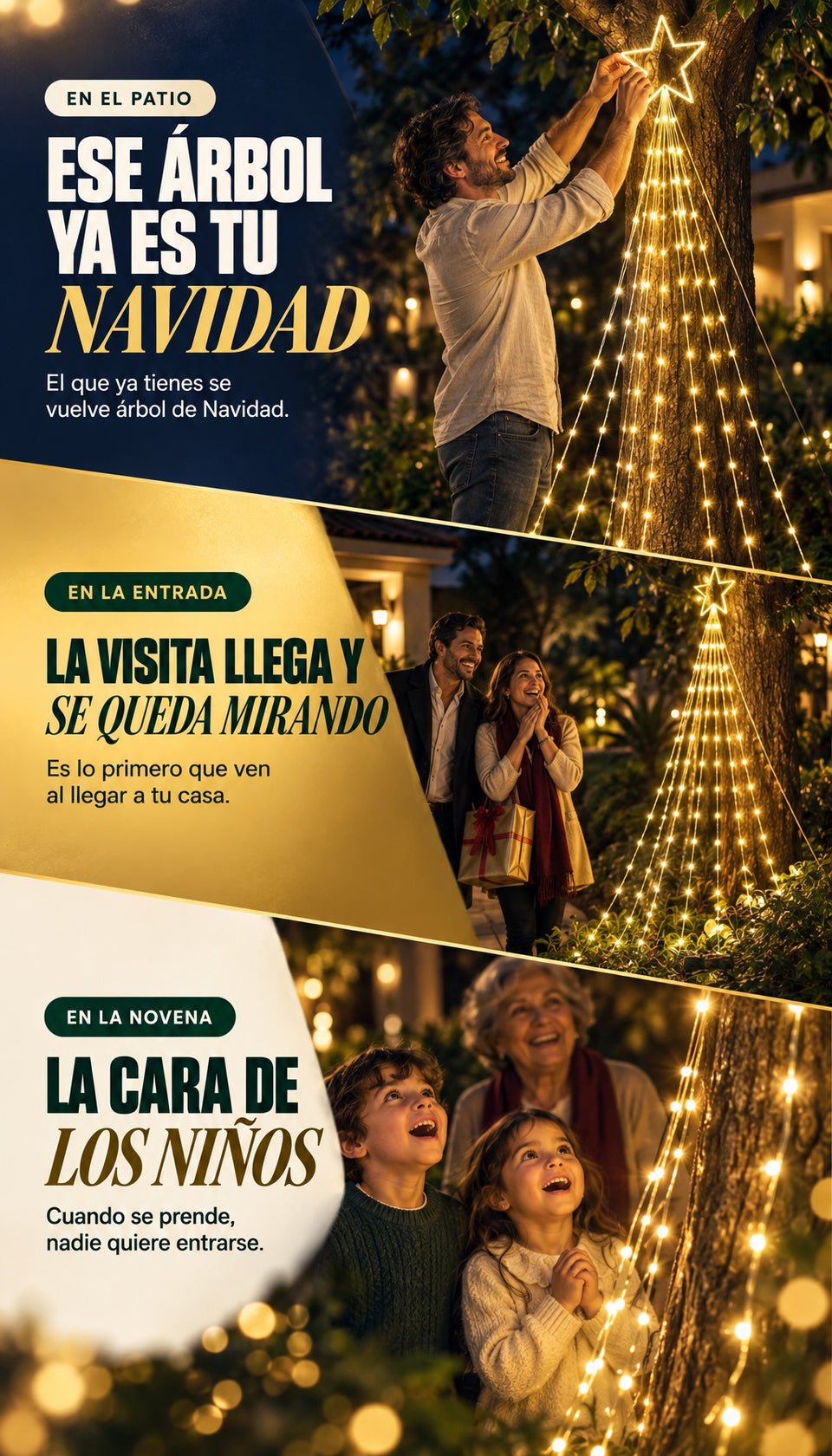 En el patio, en la entrada y en la novena: el árbol de luces que todos miran