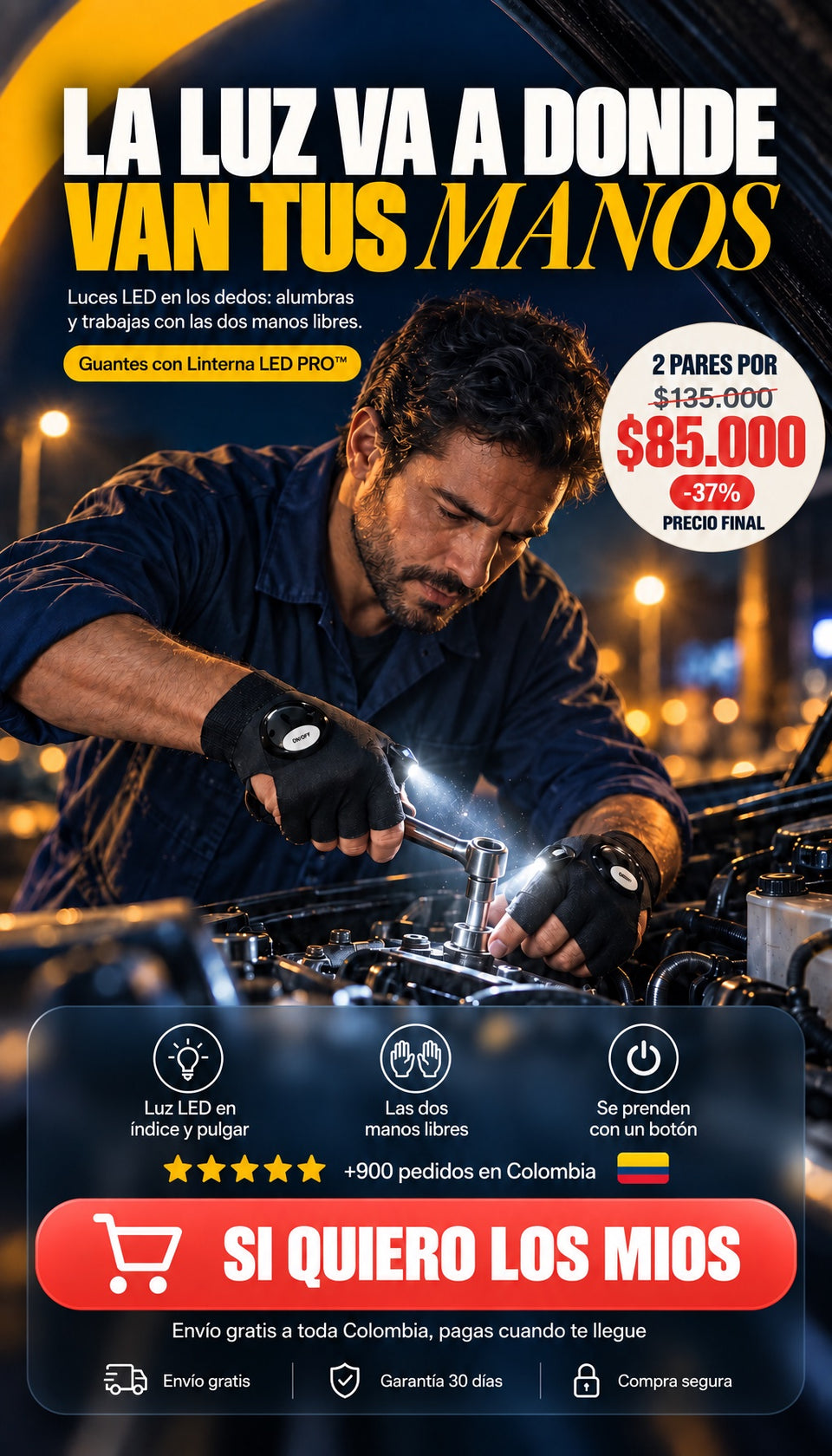 Guantes con Linterna LED PRO™ — 2 pares por $85.000, envío gratis y pago contraentrega