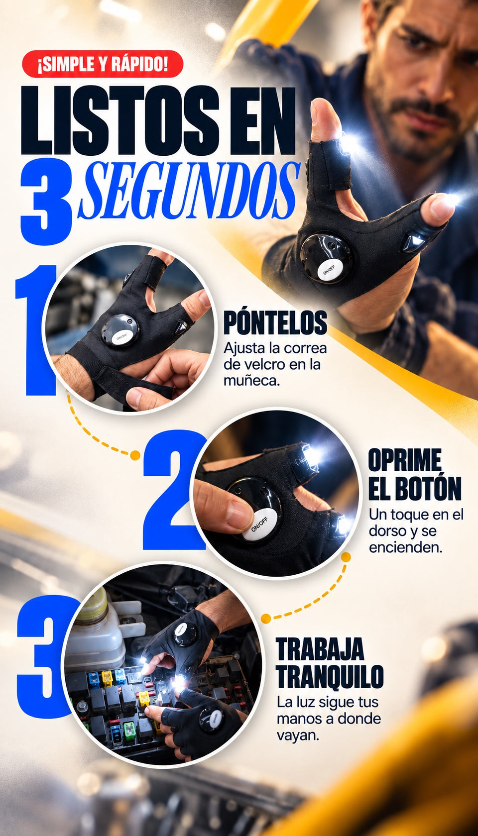 Listos en 3 segundos: póntelos, oprime el botón, trabaja tranquilo