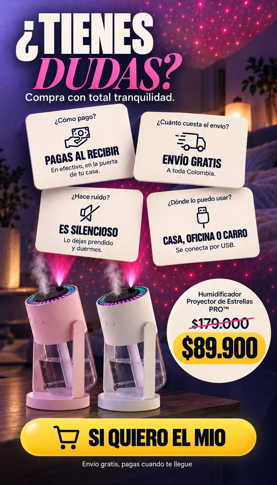 Dudas: pagas al recibir, envío gratis, es silencioso, sirve en casa, oficina o carro — $89.900