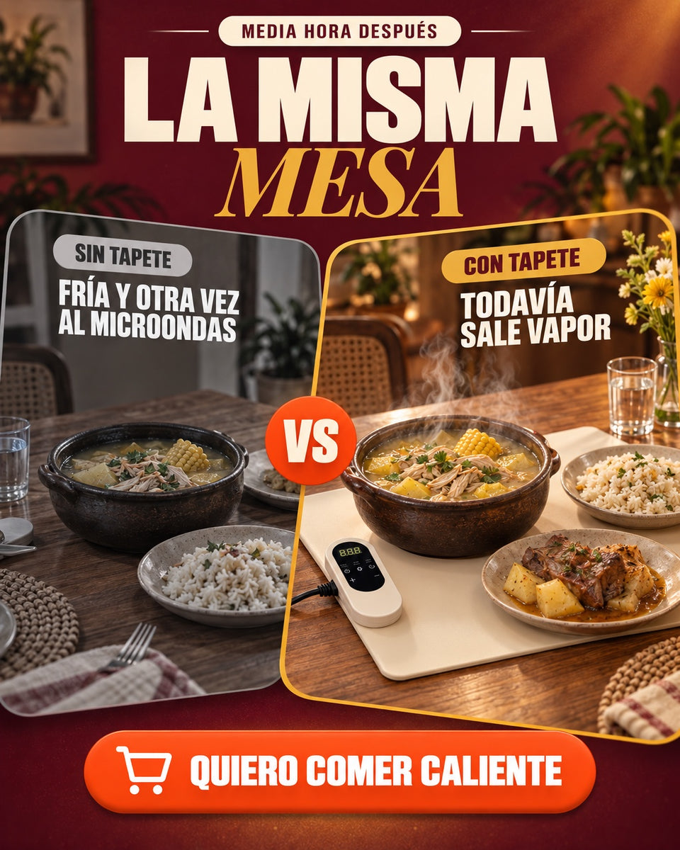 La misma mesa media hora después: sin tapete y con tapete