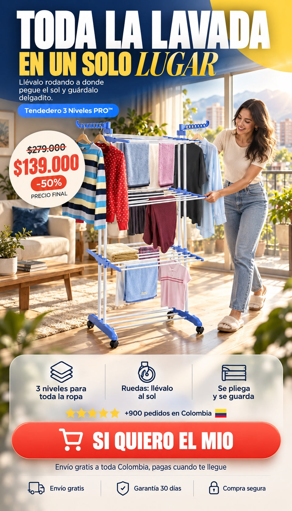 Tendedero 3 Niveles PRO™ — $139.000, envío gratis y pago contraentrega